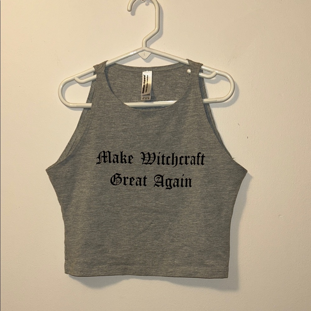 American Apparel Gray Cotton Spandex Crop Top with Statement Print size Medium